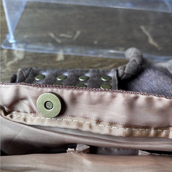 Ampersand Y2K Faux Fur Studded Shoulder Bag Brown Boho - Picture 12 of 13